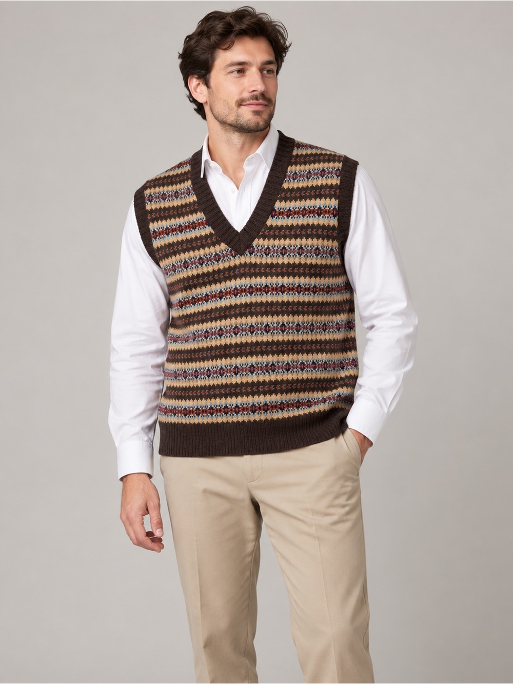 Vintage The Fox Collection Fair Isle Wool Blend Sweater Vest XL Made in USA